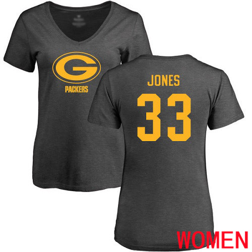 Green Bay Packers Ash Women #33 Jones Aaron One Color Nike NFL T Shirt->nfl t-shirts->Sports Accessory
